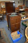 Upright Mahogany Gramophone Cabinet by Gilbert Including a Collection of 78rpm Records