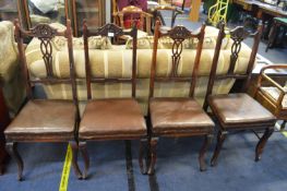 Four Victorian Mahogany Dining Chairs with Brown Upholstery