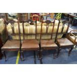 Four Victorian Mahogany Dining Chairs with Brown Upholstery