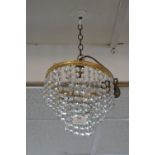 Small Brass Chandelier with Crystal Drops