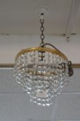 Small Brass Chandelier with Crystal Drops