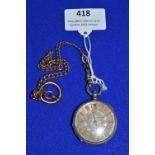 Ladies Unmarked Continental Silver Pocket Watch, plus Rolled Gold Chain