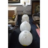 Two 1930's Glass Lampshades and Cut Glass Lamp Base Drops