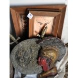 Assorted Copper Plaques, Brass Shield & Swords, Centurions Head in Relief, etc.