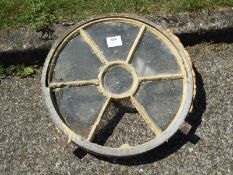 Cast Iron Framed Circular Window (Partially Glazed) Approx 62.5 CM Diameter x 6CM Deep