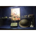 Contents of Cabinet to Include WWII Tommy Helmet, Diecast Models of Military Vehicles....