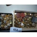 Box of Buttons, Pips, Dog Tags, etc.