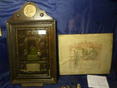 Death Plaque in Carved Wooden Framed, and a Great War Service Certificate