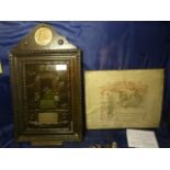 Death Plaque in Carved Wooden Framed, and a Great War Service Certificate