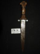 Early Fighting Knife with Steel Blade and Carved Wood Handle
