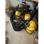 Four Firemen's Jackets and Six Firemen's Helmets, Breathing Apparatus, etc.