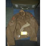 Suitcase Containing Sargent Major's Battle Dress Top " Army Fire Service 1945"