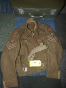 Suitcase Containing Sargent Major's Battle Dress Top " Army Fire Service 1945"