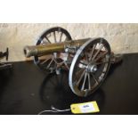 Large Wooden Framed Model Cannon with Brass Barrel and Metal Fittings 72cm long