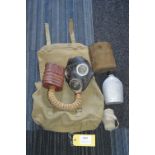 British Gas Mask with Bag 1941, Two Water Bottles and a Single Puttee