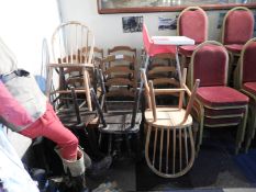 Thirteen Assorted Wooden Chairs and a Plastic Highchair
