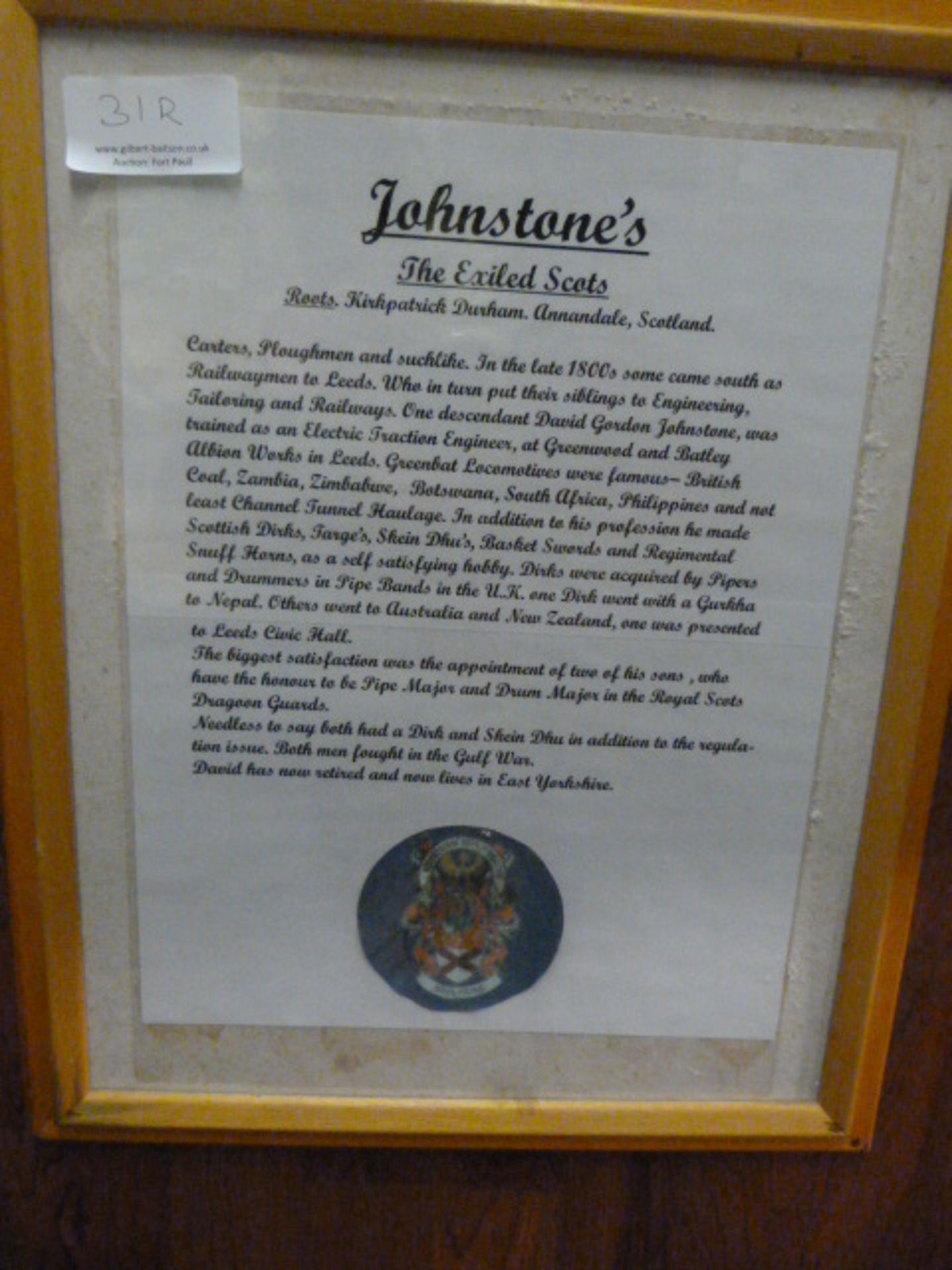 Johnstone Collection: Framed History of Recent Johnstones