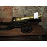 Ornamental Brass Cannon with Cast Iron Carriage ~47cm long
