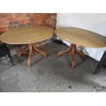 Three Oval Pine Pedestal Tables