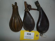 Three Antique Powder/Shot Flasks