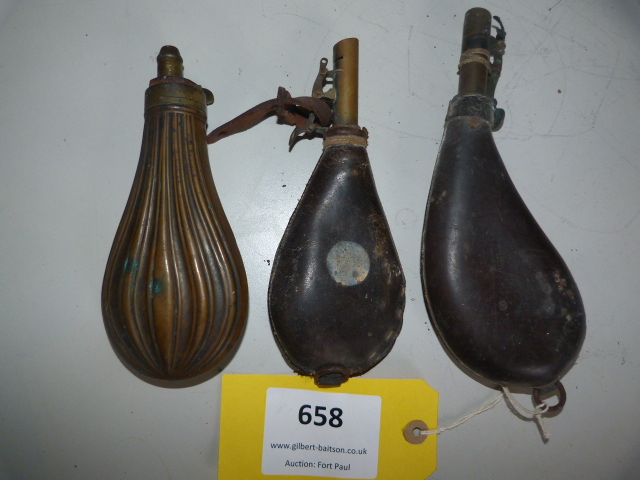 Three Antique Powder/Shot Flasks - Image 2 of 2