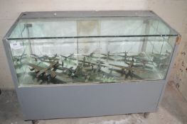 Thirteen Assorted WWII Model Aircraft and Display Cabinet