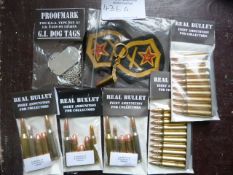 Mixed Lot of Souvenir Inert Bullets, Keyring, Badges and Dog Tags