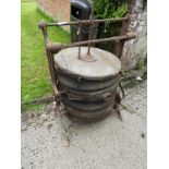 Pair of Early Leather & Wood Bellows on Cast Iron Frame