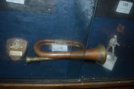 Bugle, Commemorative Shield and a Diecast Model of a Northern Ireland 39 Infantry Brigade Soldier on