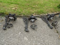 Three Cast Iron Wall Brackets, with Hexagonal Lanterns for spares/repairs