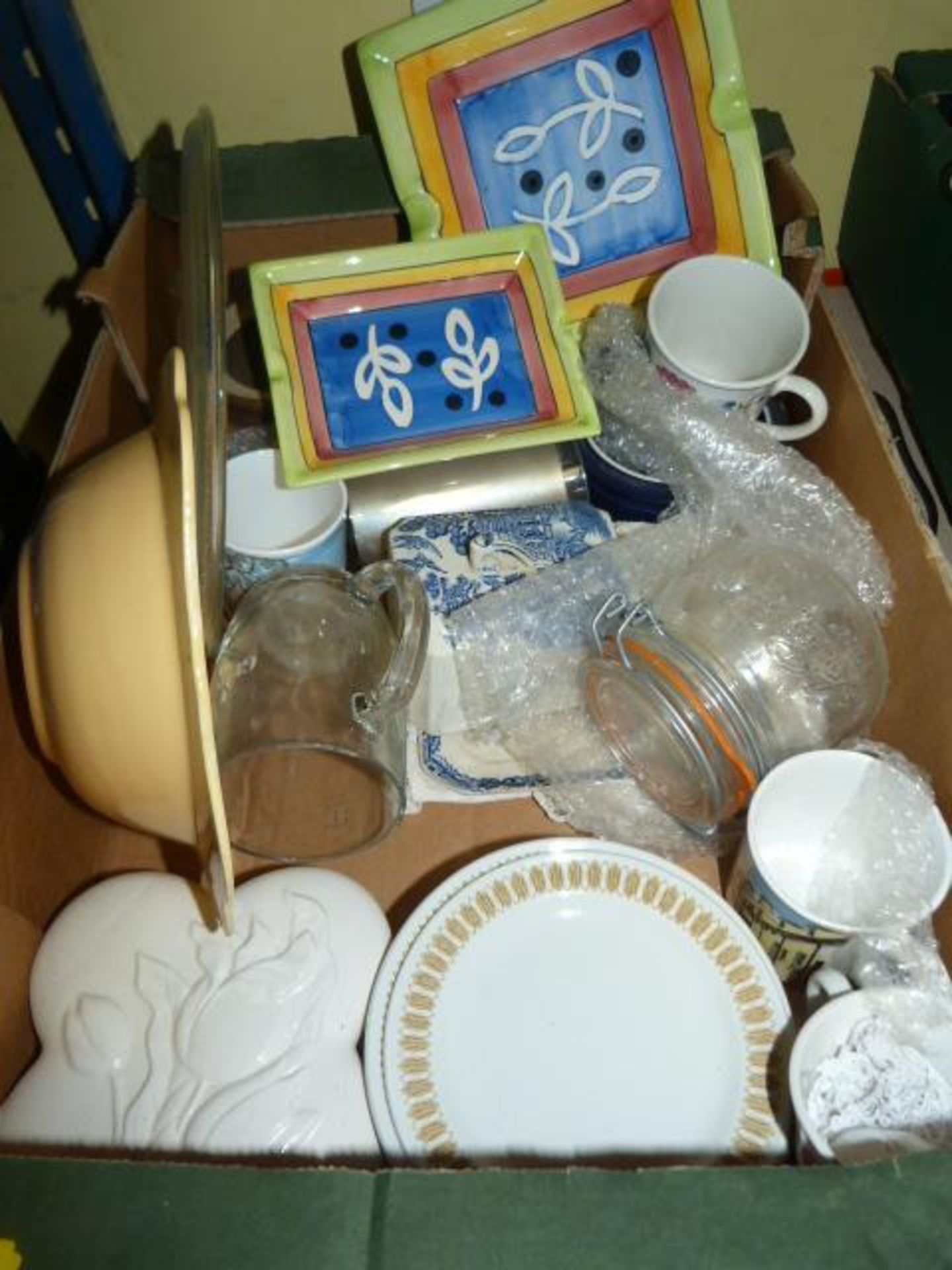 Box of Assorted China and Glassware