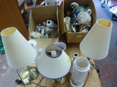 Quantity of Table Lamps and Two Boxes of Ornamenta