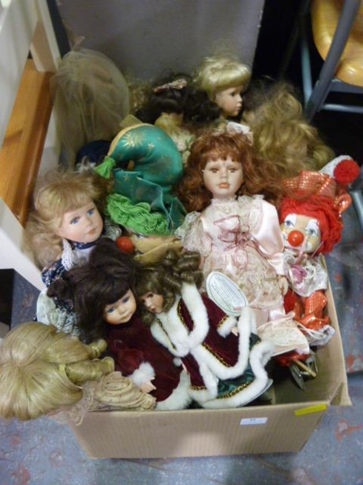 Box of ~25 Dolls and Clowns