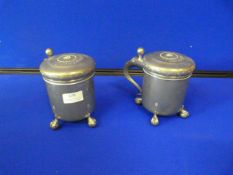 Two Large Commemorative Lidded Pewter Tankards