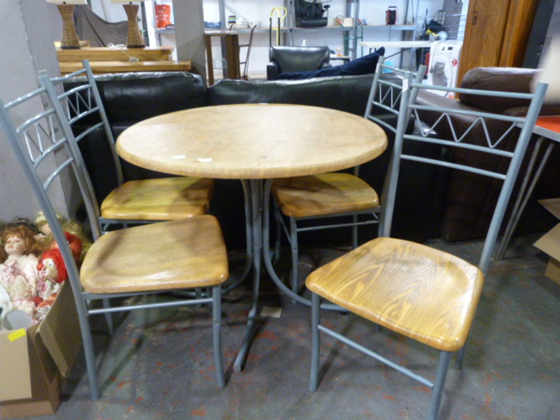 Round Metal Framed Single Pedestal Table with Wood