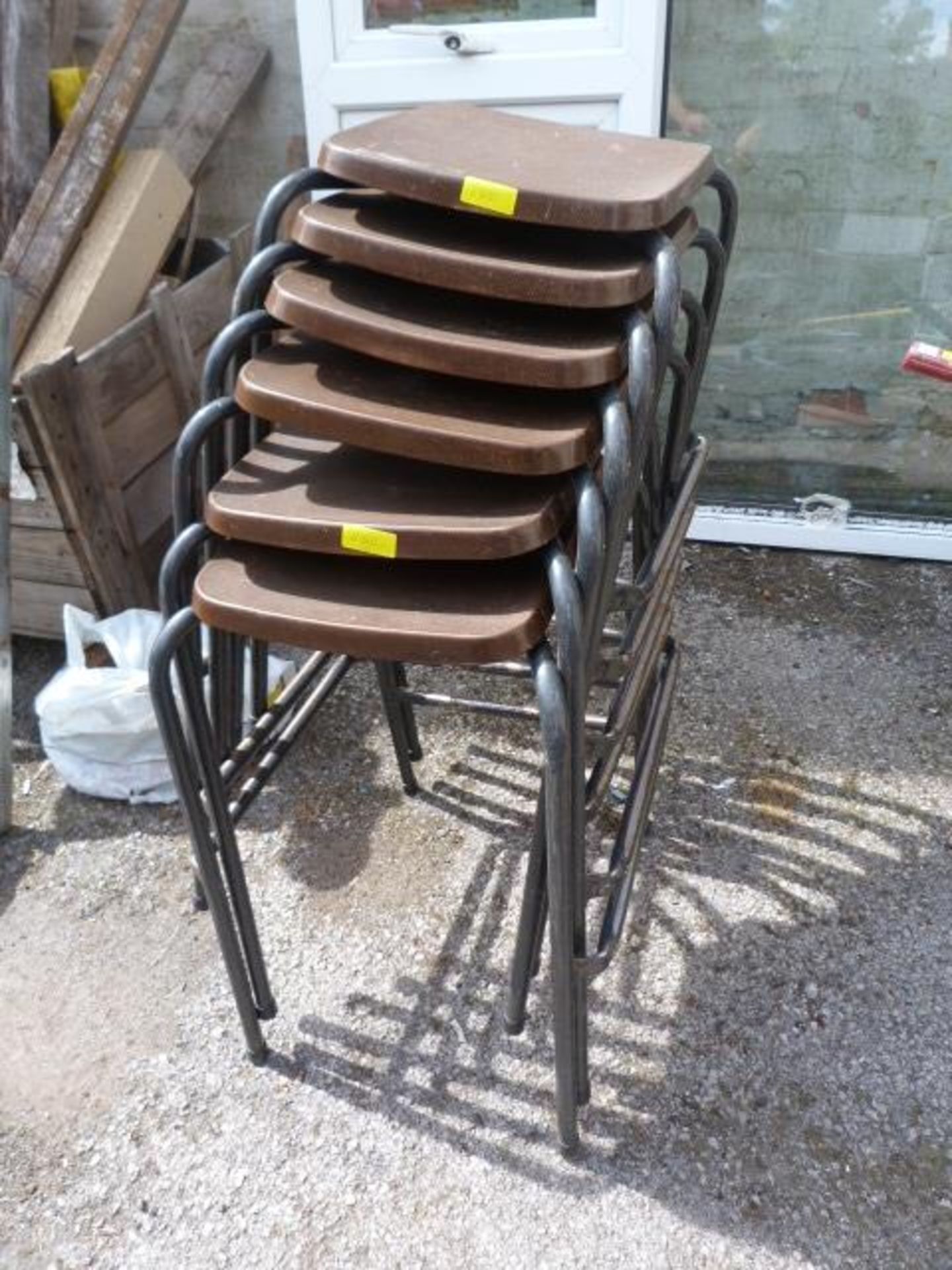 Six Tubular Metal Framed Stacking Stools