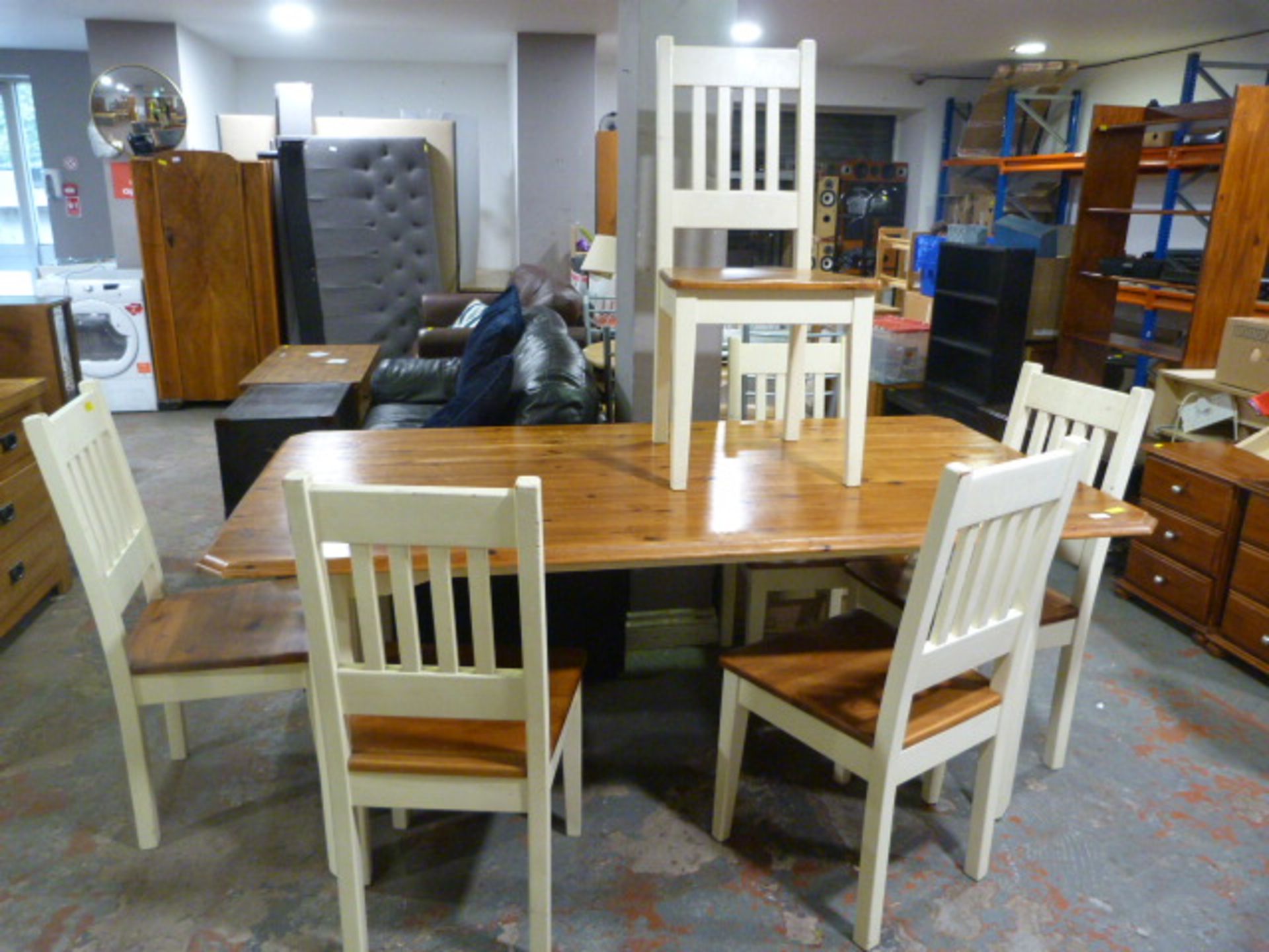 Pine Dining Table with Six Chairs 189x98cm