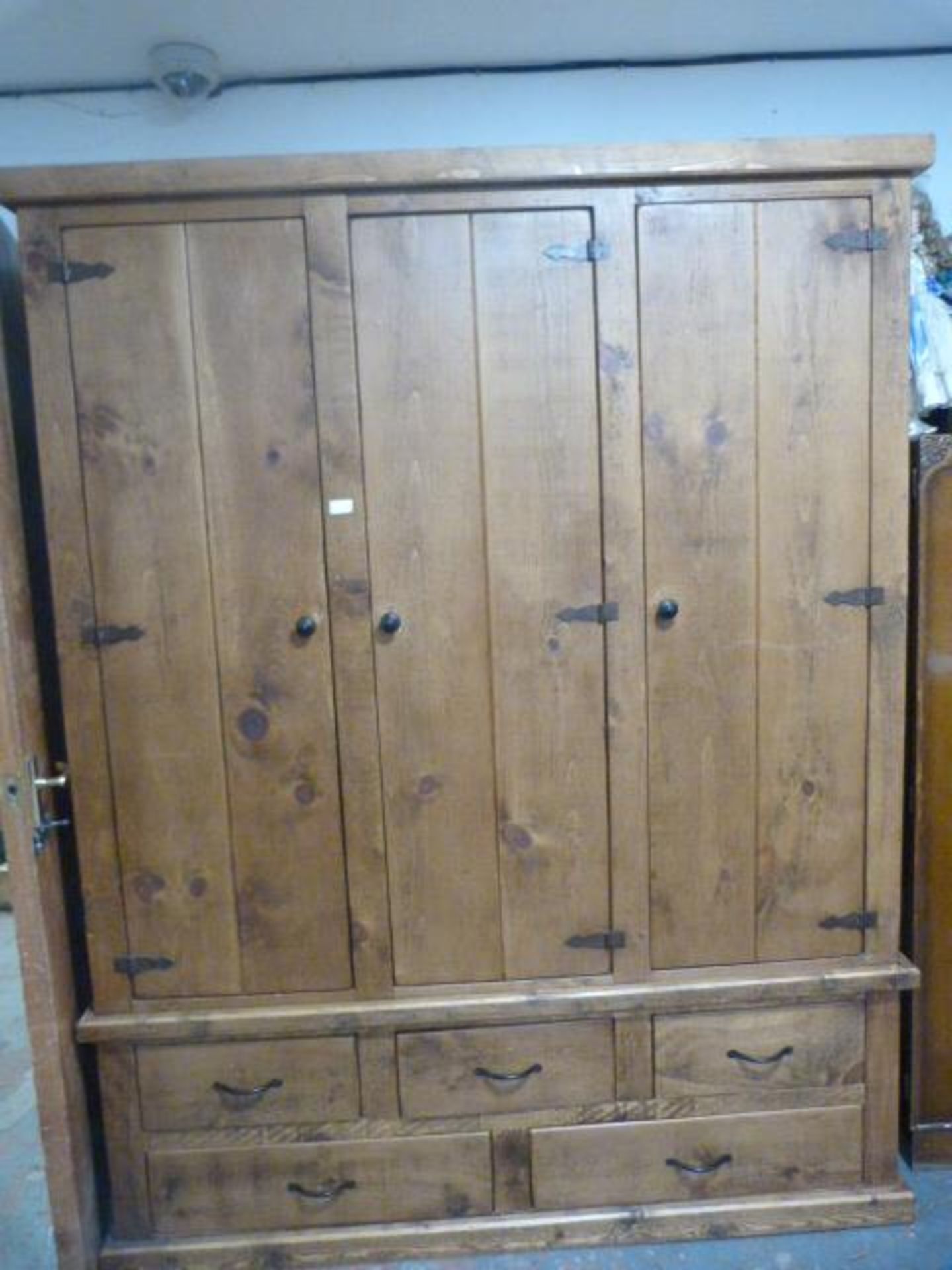 Reclaimed Pine Three Door Wardrobe with Three over