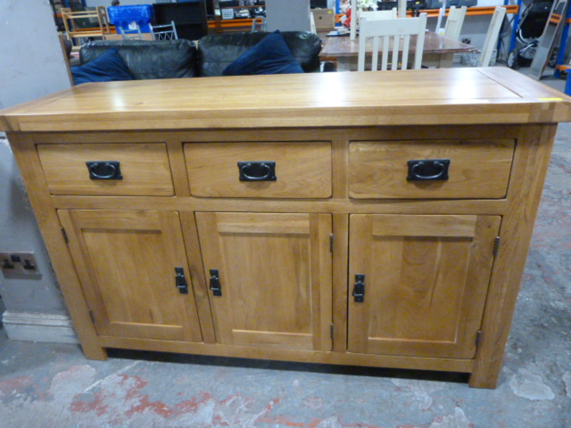 Solid Wood Sideboard with Two Cupboard and Three D