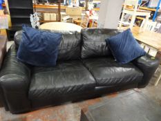 Large Two Seat Black Leather Sofa