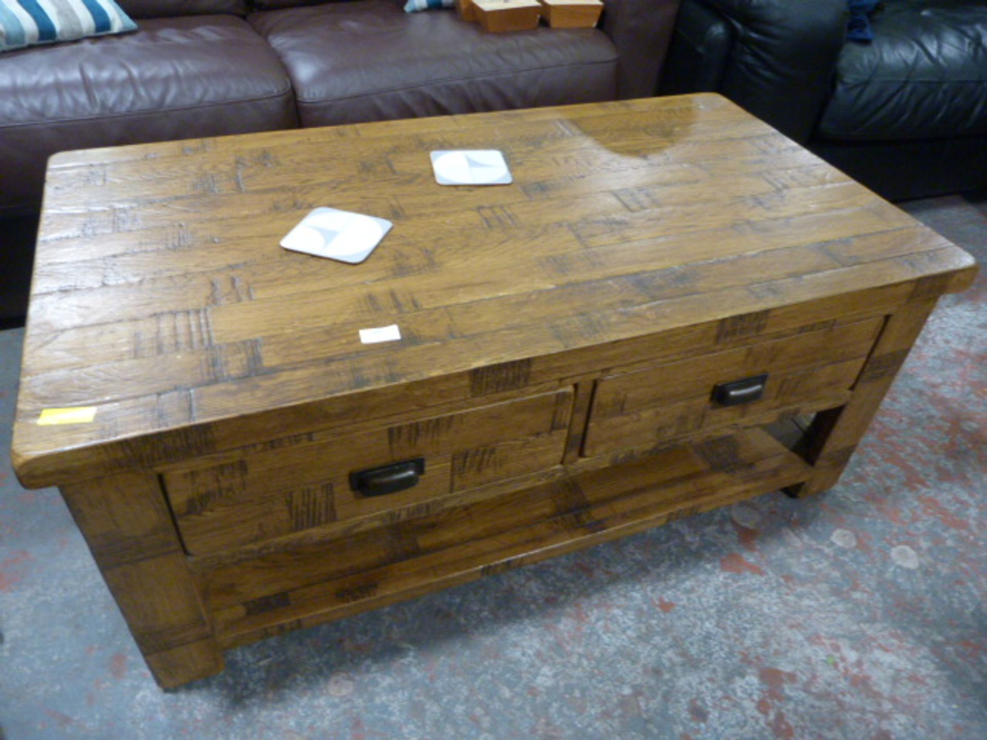 Solid Wood Coffee Table with Drawers and Shelf