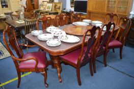 mahogany Drawer Leaf Dining Table with Eight Burgu
