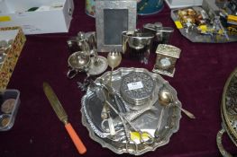 Silver Plate Items, Trays, Hip Flask, etc.