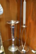 Silver Plated Vase and a Candlestick