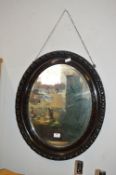 Ebonised Framed Oval Bevelled Edge Wall Mirror