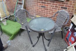 Glass Topped Patio Table with Two Matching Chairs