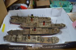 Five Wooden Handmade Ships Models 1938