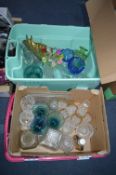 Two Boxes of Coloured Glassware etc.