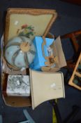 Box Containing Two Table Lamps, Tray and a Teddy B