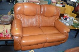 Tan Leather Two Seat Sofa
